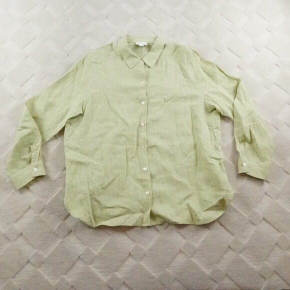 J.Jill Love Linen Shirt Womens Petite Medium Green Button Up - Picture 1 of 10